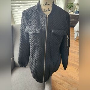 Black Quilted Bomber Jacket